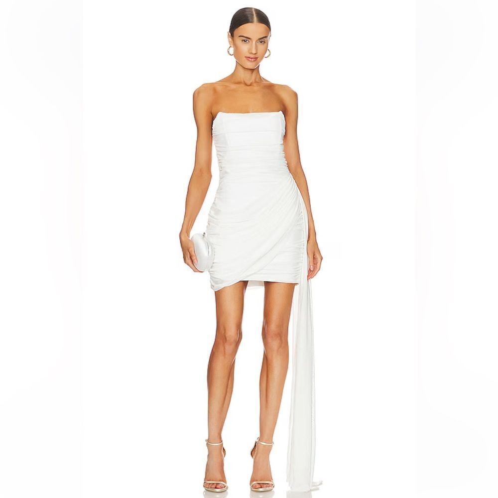 NWT Elliat Linda Dress Ivory white mesh mini draped bodycon Revolve S